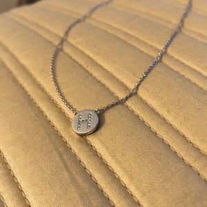 Silver disc necklace - crystal H letter!